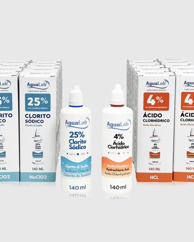 Lote de 10 kits 140ml – Clorito de Sodio al 25% + Activador Ácido Clorhídrico al 4% | Agualab